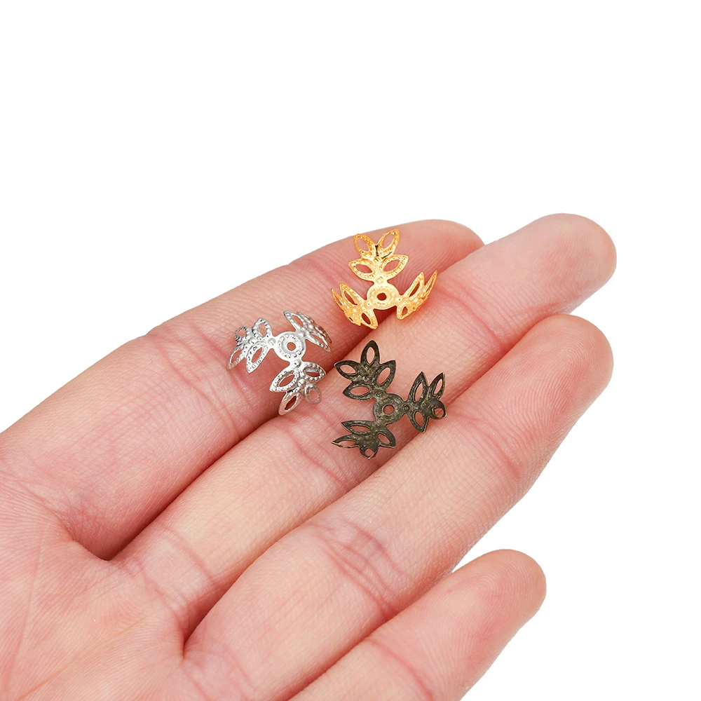 100pcs/lot 16x16mm Metallic KC Gold Three leaves Spacer Beads End Cap For DIY Jewelry Making Bracelet Findings Supplies