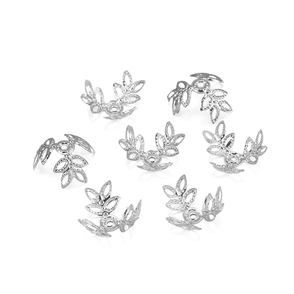 100pcs/lot 16x16mm Metallic KC Gold Three leaves Spacer Beads End Cap For DIY Jewelry Making Bracelet Findings Supplies