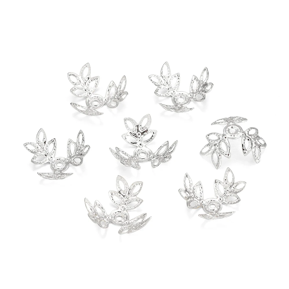 100pcs/lot 16x16mm Metallic KC Gold Three leaves Spacer Beads End Cap For DIY Jewelry Making Bracelet Findings Supplies