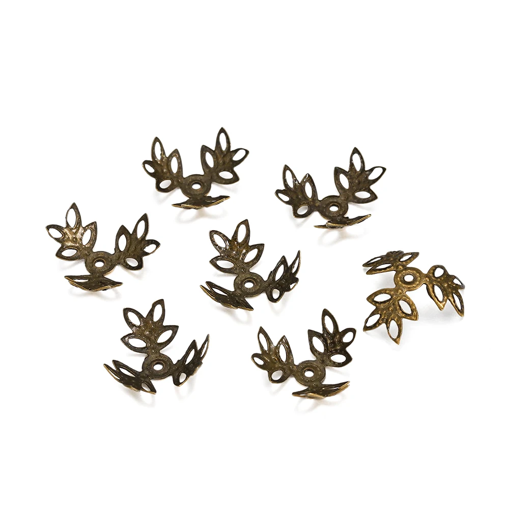 100pcs/lot 16x16mm Metallic KC Gold Three leaves Spacer Beads End Cap For DIY Jewelry Making Bracelet Findings Supplies
