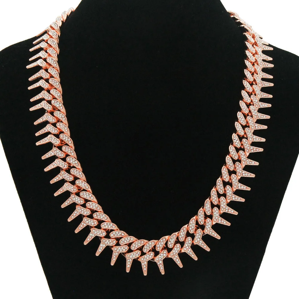 20mm Gothic Thorns Flash Full Rhinestone Miami Cuban Chain Luxury Fashion Men's Necklace For Women Hip Hop Cool Bracelet Jewelry