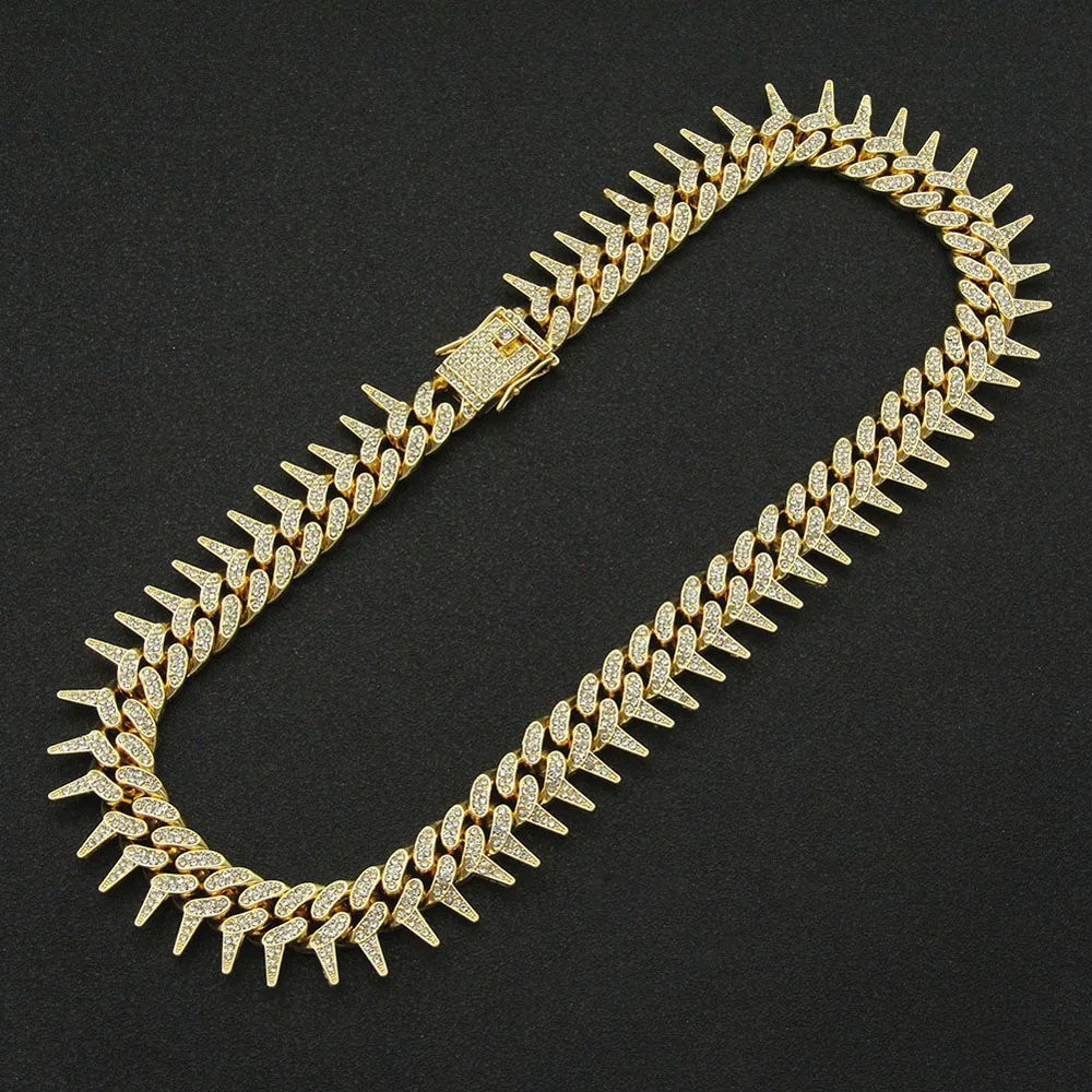 20mm Gothic Thorns Flash Full Rhinestone Miami Cuban Chain Luxury Fashion Men's Necklace For Women Hip Hop Cool Bracelet Jewelry
