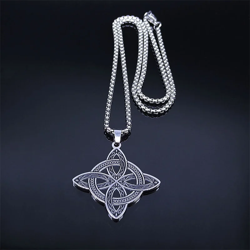 Witchcraft Celtic Witch Knot Pendant Necklace for Women Men Stainless Steel Slavic Protection Amulet Jewelry nudo de bruja N3380