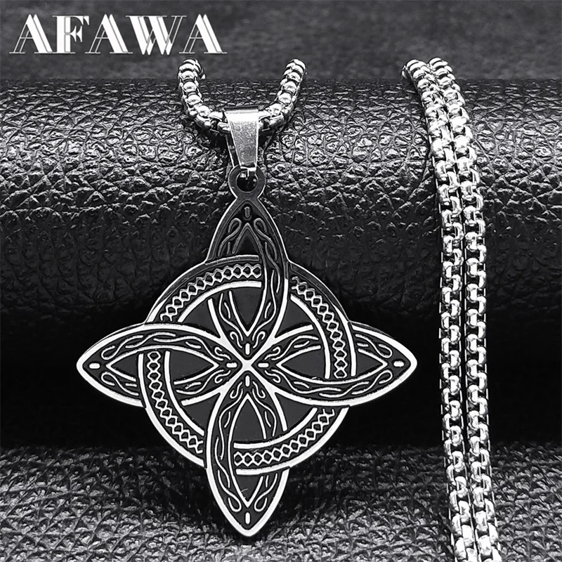 Witchcraft Celtic Witch Knot Pendant Necklace for Women Men Stainless Steel Slavic Protection Amulet Jewelry nudo de bruja N3380