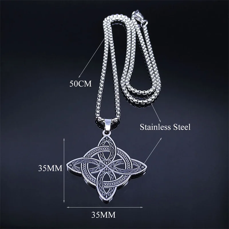 Witchcraft Celtic Witch Knot Pendant Necklace for Women Men Stainless Steel Slavic Protection Amulet Jewelry nudo de bruja N3380