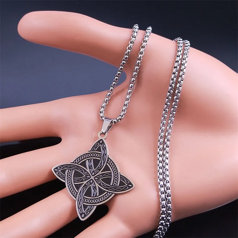 Witchcraft Celtic Witch Knot Pendant Necklace for Women Men Stainless Steel Slavic Protection Amulet Jewelry nudo de bruja N3380
