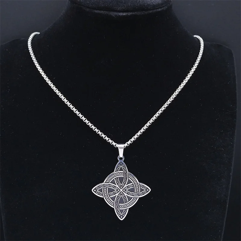 Witchcraft Celtic Witch Knot Pendant Necklace for Women Men Stainless Steel Slavic Protection Amulet Jewelry nudo de bruja N3380
