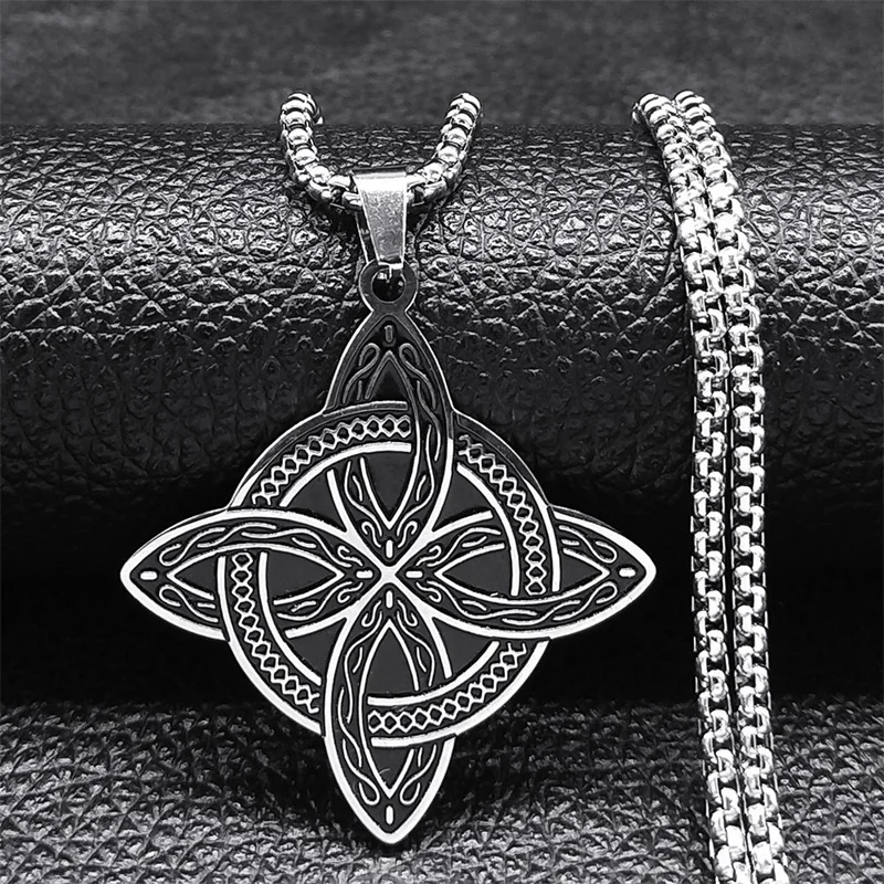 Witchcraft Celtic Witch Knot Pendant Necklace for Women Men Stainless Steel Slavic Protection Amulet Jewelry nudo de bruja N3380