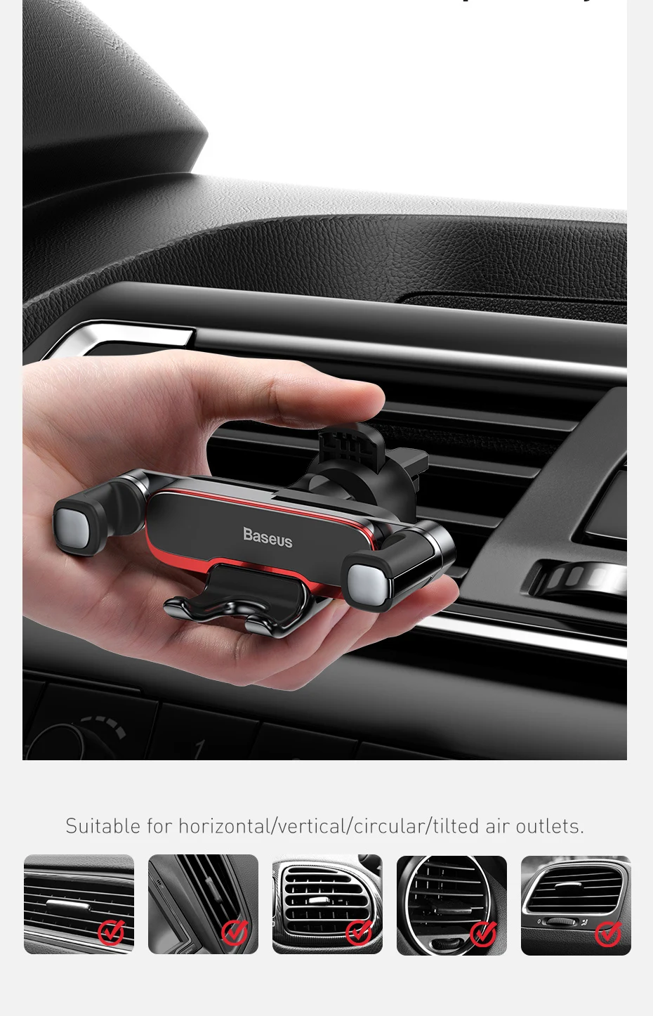 Baseus Car Phone Holder for Car Air Vent Mount Cell Phone Support Phone Holder Stand for iPhone Samsung Metal Gravity Phone Hold