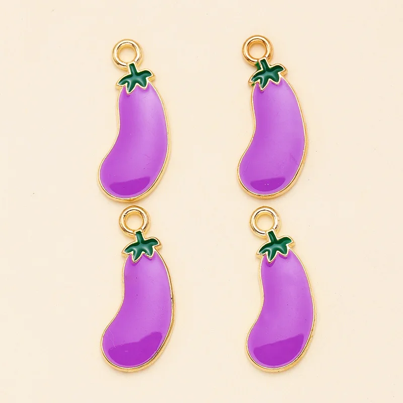 10Pcs 8x19mm Enamel Purple Eggplant Charms Pendant For DIY Jewelry Making Supplies Handmade Earrings Bracelets Accessories Craft