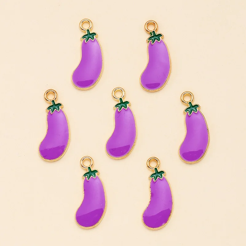 10Pcs 8x19mm Enamel Purple Eggplant Charms Pendant For DIY Jewelry Making Supplies Handmade Earrings Bracelets Accessories Craft