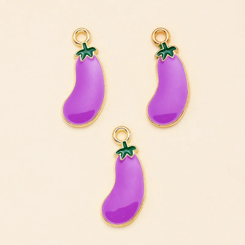 10Pcs 8x19mm Enamel Purple Eggplant Charms Pendant For DIY Jewelry Making Supplies Handmade Earrings Bracelets Accessories Craft