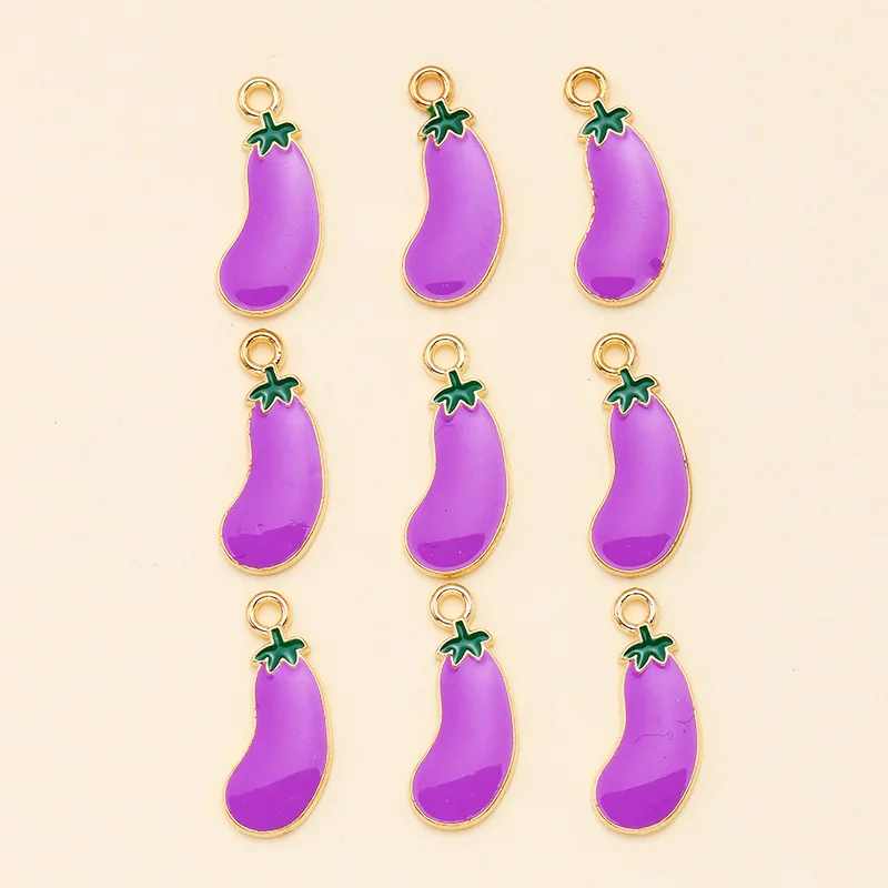10Pcs 8x19mm Enamel Purple Eggplant Charms Pendant For DIY Jewelry Making Supplies Handmade Earrings Bracelets Accessories Craft