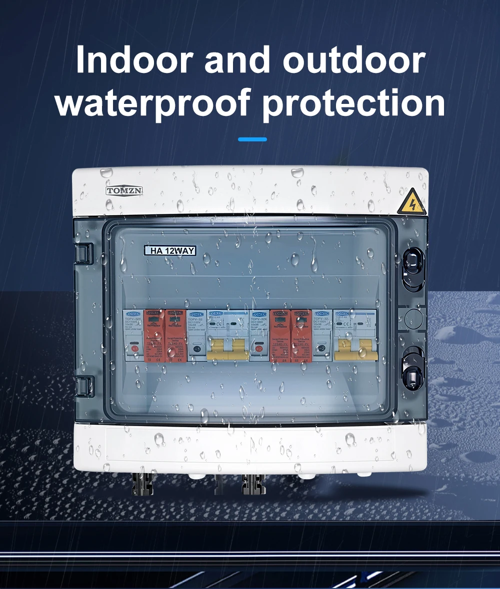 TOMZN Solar Photovoltaic PV Combiner Box With Lightning Protection 2 Input 2 Out DC 600V Fuse MCB SPD Waterproof Box IP65 12ways
