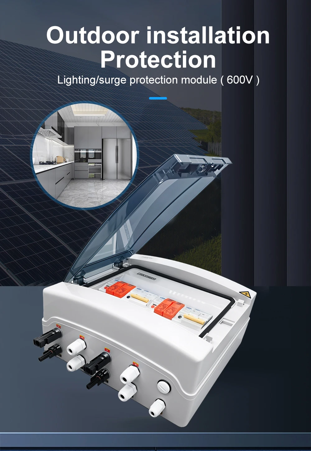 TOMZN Solar Photovoltaic PV Combiner Box With Lightning Protection 2 Input 2 Out DC 600V Fuse MCB SPD Waterproof Box IP65 12ways