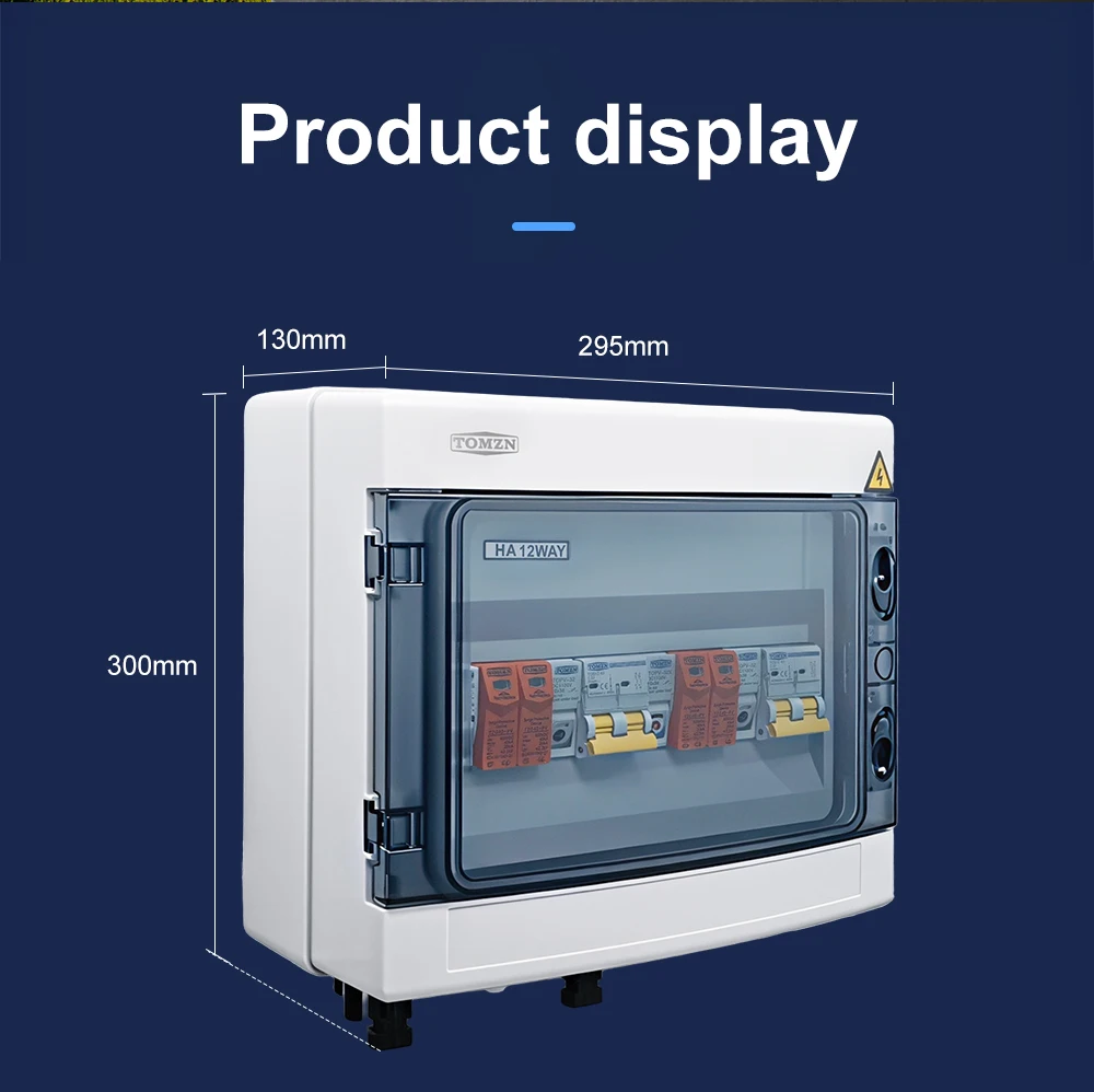 TOMZN Solar Photovoltaic PV Combiner Box With Lightning Protection 2 Input 2 Out DC 600V Fuse MCB SPD Waterproof Box IP65 12ways