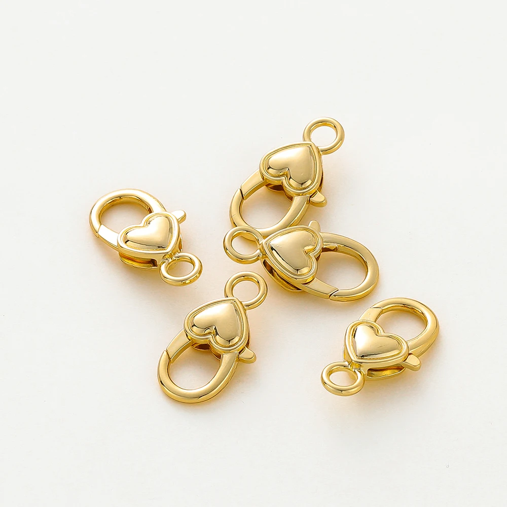 5pcs/lot14K 18K Gold Color Heart Lobster Clasps Connectors Charm Extender Clasps For DIY Necklace Jewelry Crafts Accessories