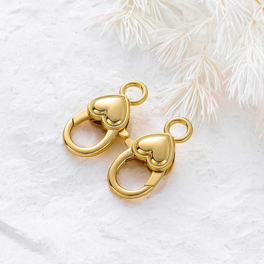 5pcs/lot14K 18K Gold Color Heart Lobster Clasps Connectors Charm Extender Clasps For DIY Necklace Jewelry Crafts Accessories