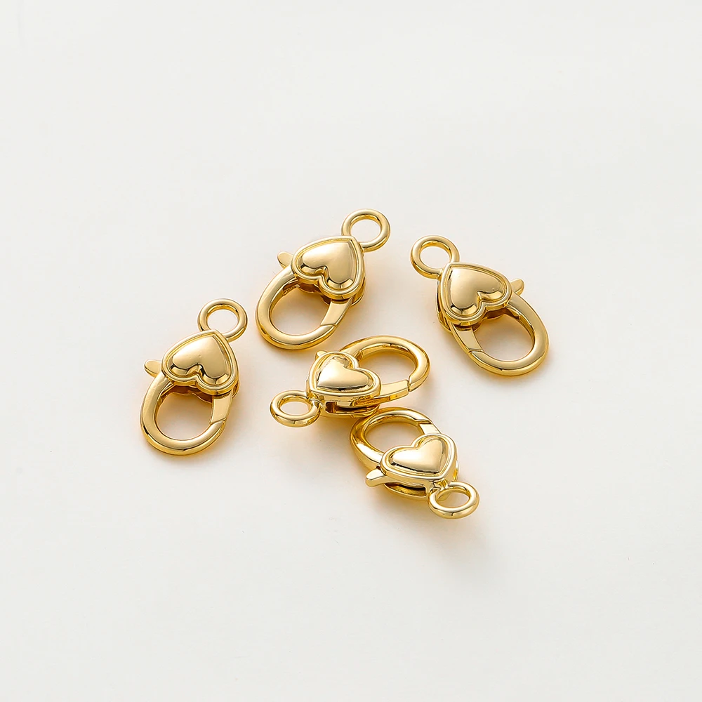 5pcs/lot14K 18K Gold Color Heart Lobster Clasps Connectors Charm Extender Clasps For DIY Necklace Jewelry Crafts Accessories