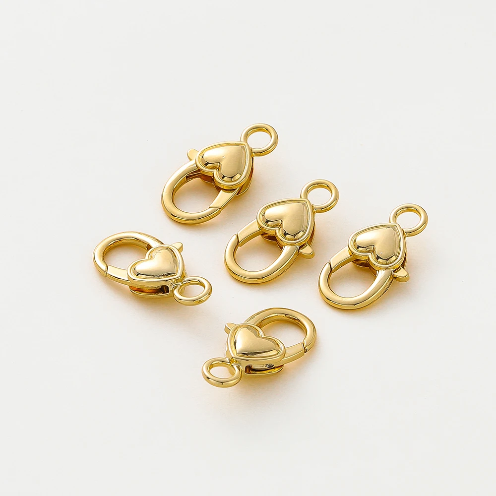 5pcs/lot14K 18K Gold Color Heart Lobster Clasps Connectors Charm Extender Clasps For DIY Necklace Jewelry Crafts Accessories