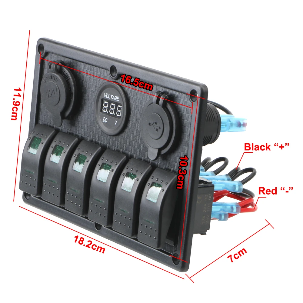 24V 12V 6 Buttons Switch Panel With Digital Voltmeter Tester USB Chargers 3.0 Light Toggle Car Power Adapter Marine Boat Caravan
