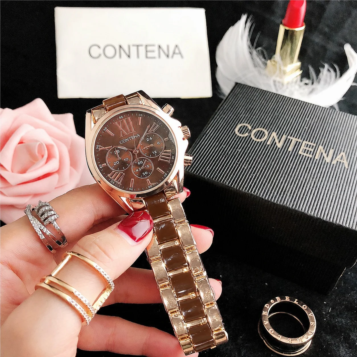 New Creative Watch Women Watches Luxury Rose Gold Quartz Ladies Watches Stainless Steel Bracelets Wristwatches Reloj Mujer