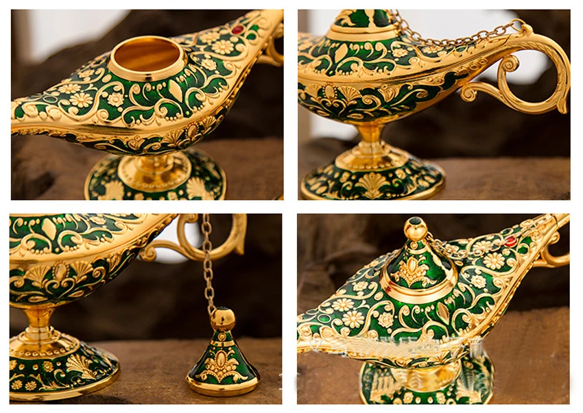 Large size Colorful Metal Genie Magic Lamp Retro Wishing Oil Lamp Pot Incense Burner Home Decor Collection Souvenir home decore