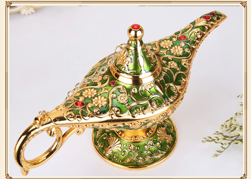 Large size Colorful Metal Genie Magic Lamp Retro Wishing Oil Lamp Pot Incense Burner Home Decor Collection Souvenir home decore