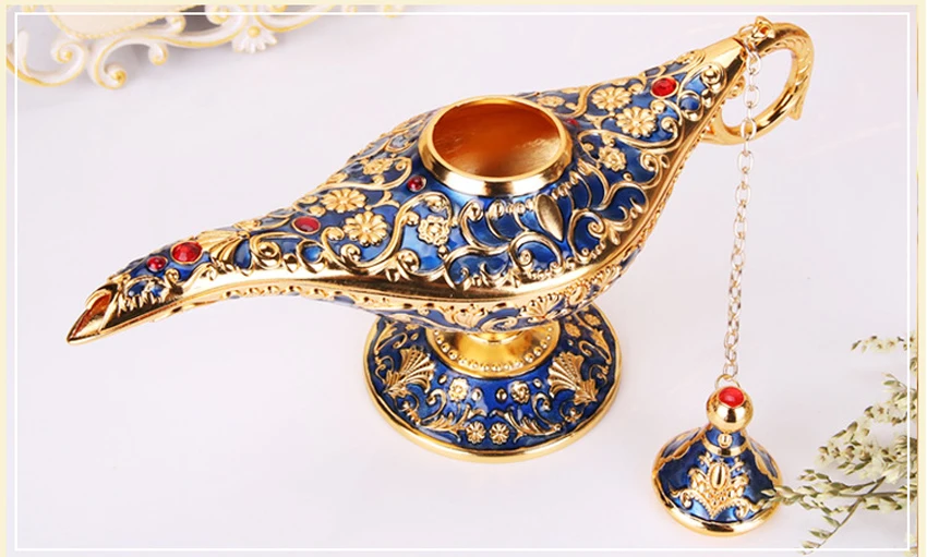 Large size Colorful Metal Genie Magic Lamp Retro Wishing Oil Lamp Pot Incense Burner Home Decor Collection Souvenir home decore