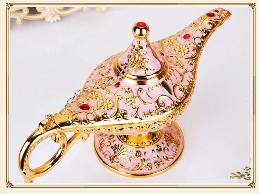 Large size Colorful Metal Genie Magic Lamp Retro Wishing Oil Lamp Pot Incense Burner Home Decor Collection Souvenir home decore