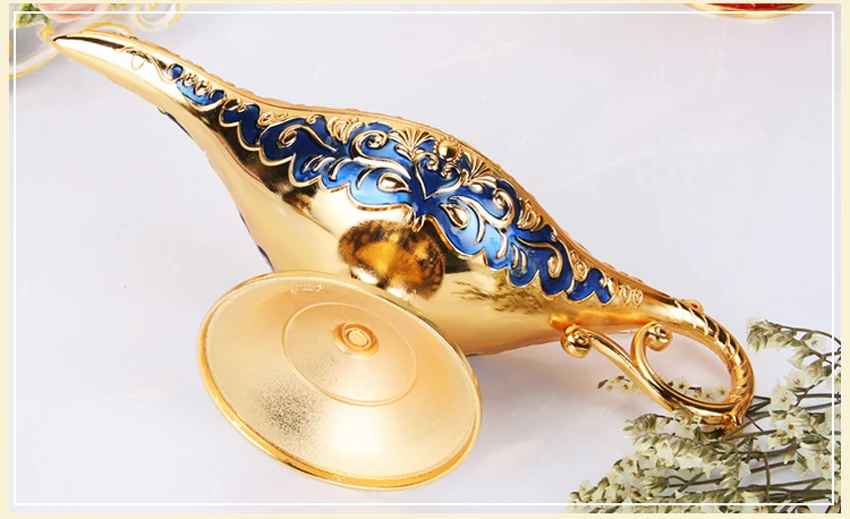 Large size Colorful Metal Genie Magic Lamp Retro Wishing Oil Lamp Pot Incense Burner Home Decor Collection Souvenir home decore