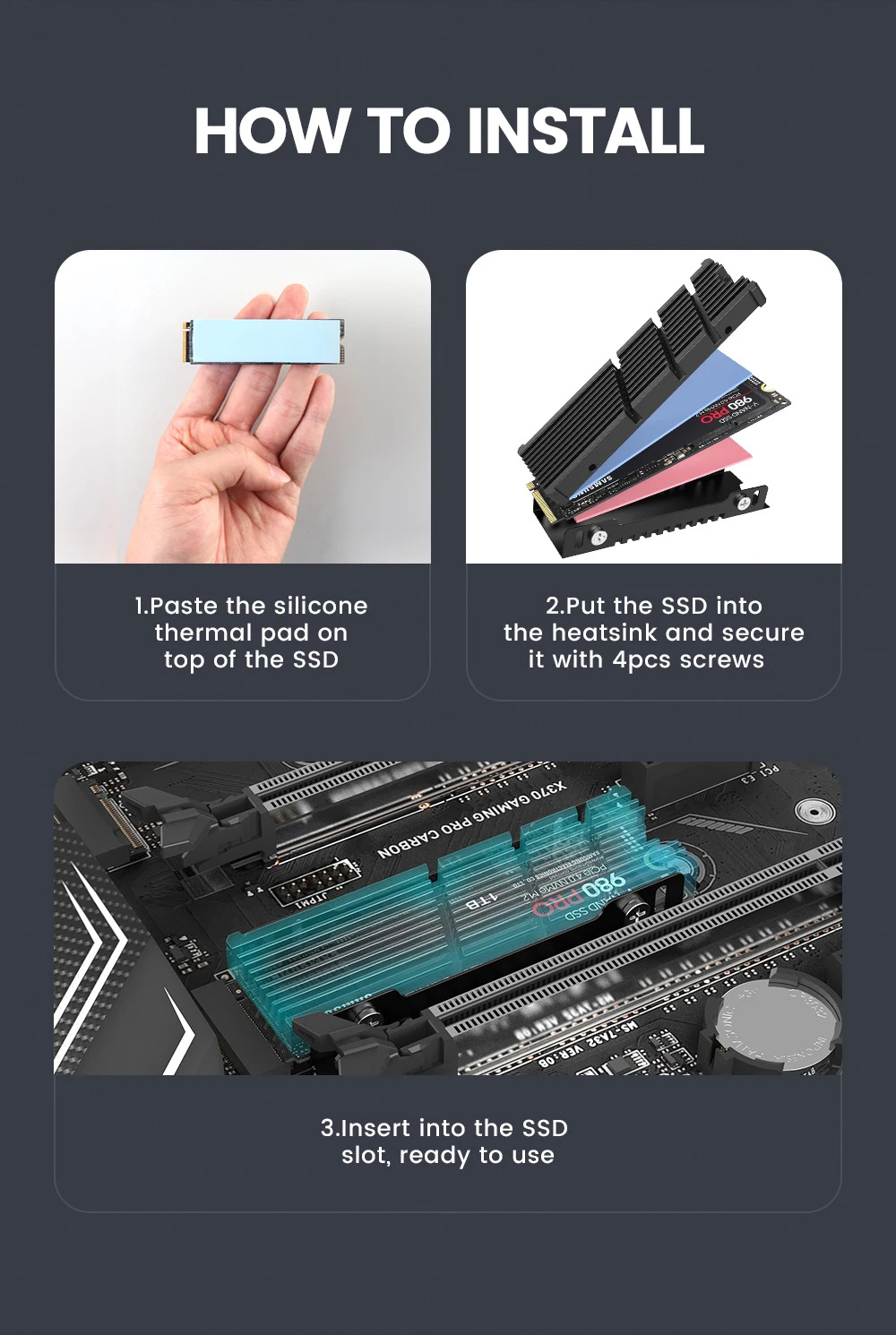 JEYI Cooler II 2280 SSD Heatsink M.2 NVME Radiator Magnesium Aluminum Alloy PC Efficient Radiator with Thermal Silicone Pad