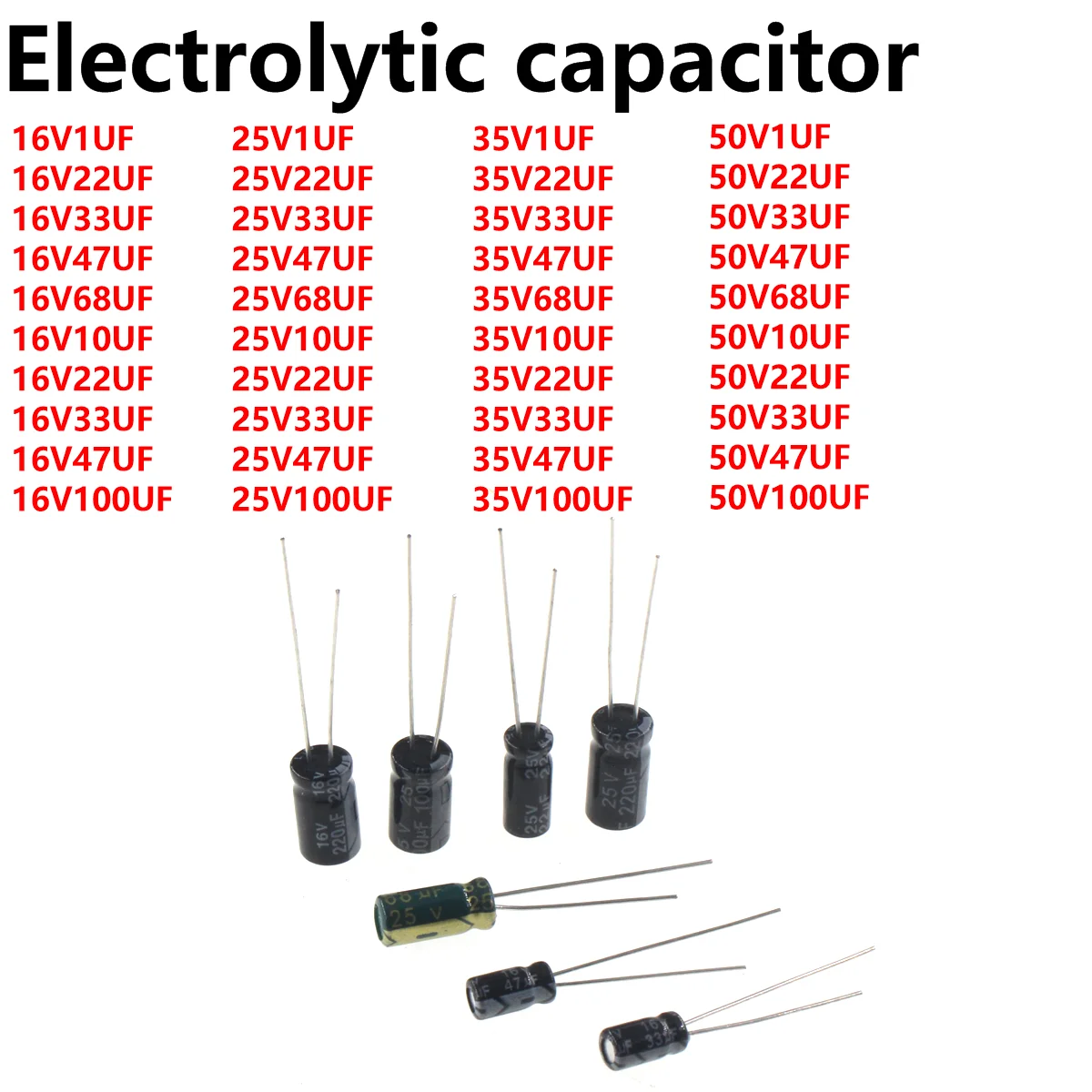100/50/20/10pcs 16V 25V 35V 63v 50V 400V 450v Dip Aluminum Capacitor 1UF 2.2UF 3.3UF 4.7UF 6.8UF 10UF 22UF 33UF 47UF 68UF 100UF