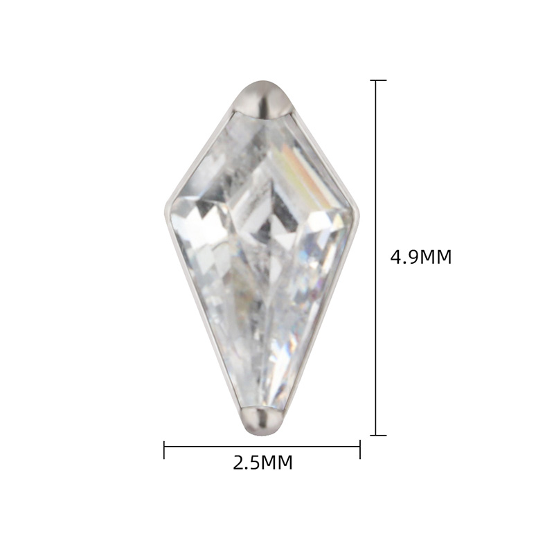 ASTM F136 Titanium rhombus EAR PIERC Zircon Paved Top Thread ear rings Cartilage Tragus Earrings Lip Stud Helix Piercing Jewelry