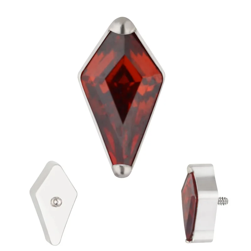 ASTM F136 Titanium rhombus EAR PIERC Zircon Paved Top Thread ear rings Cartilage Tragus Earrings Lip Stud Helix Piercing Jewelry