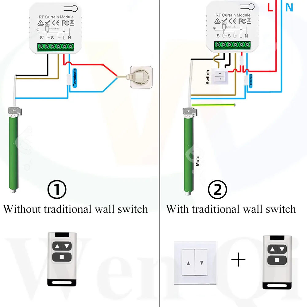 433MHz 110V 220V Curtain Blind Switch,2 Way Wireless Remote Control Roller Shutter Module Receiver Transmitter,for Motor Gate