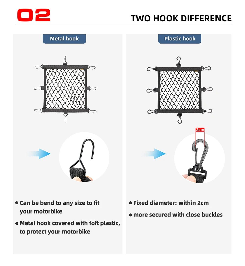 Rhinowalk Motorcycle 8 Metal Or Plastic Hooks Helmet Holder Net Motorbike Luggage Net Holder Mesh Storage Trunk Bag Accessories