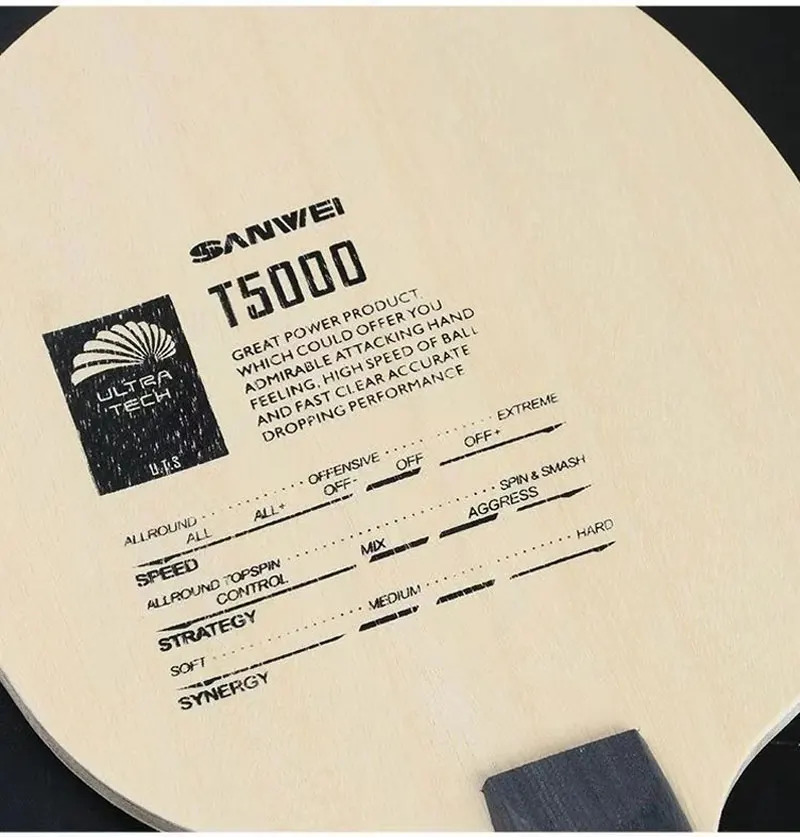 Original Sanwei T5000 Table Tennis Blade 5 Wood 2 Carbon Entry Intermediate Ping Pong Blade for Loop Drive with Fast Attack