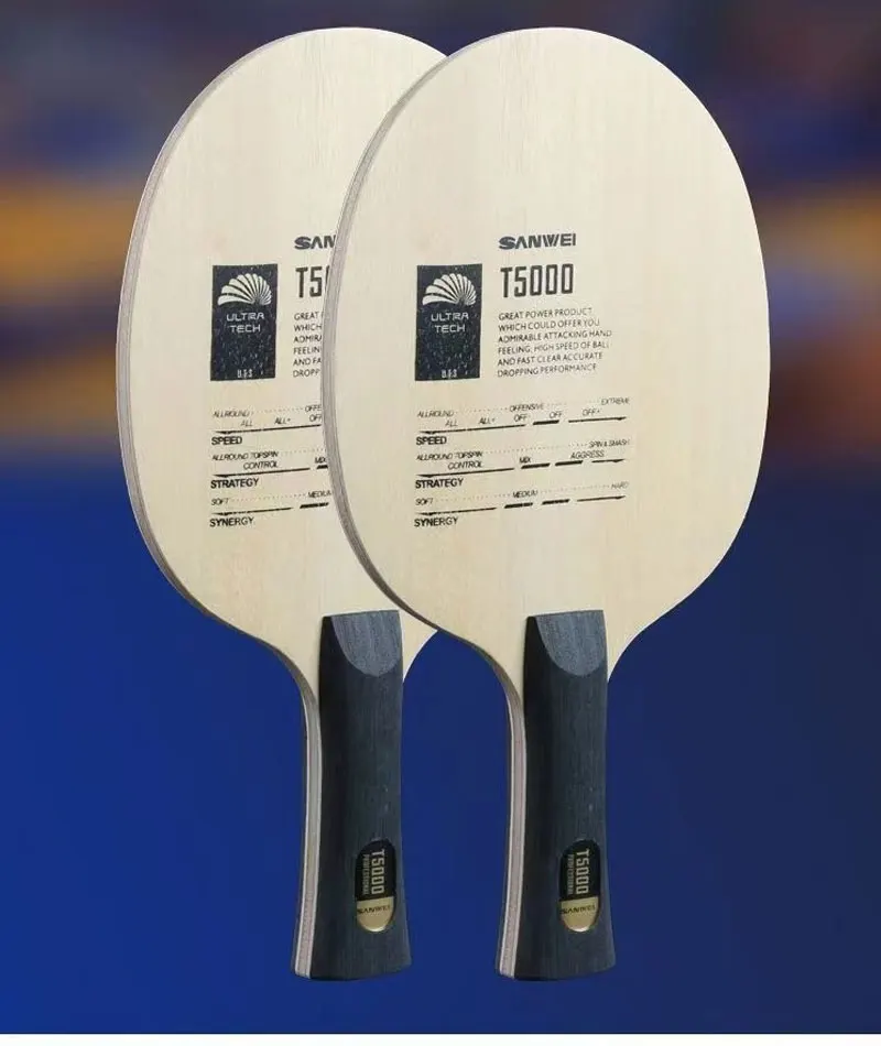 Original Sanwei T5000 Table Tennis Blade 5 Wood 2 Carbon Entry Intermediate Ping Pong Blade for Loop Drive with Fast Attack