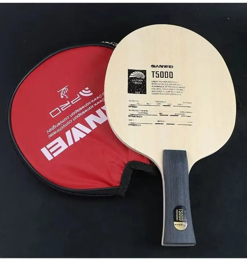 Original Sanwei T5000 Table Tennis Blade 5 Wood 2 Carbon Entry Intermediate Ping Pong Blade for Loop Drive with Fast Attack