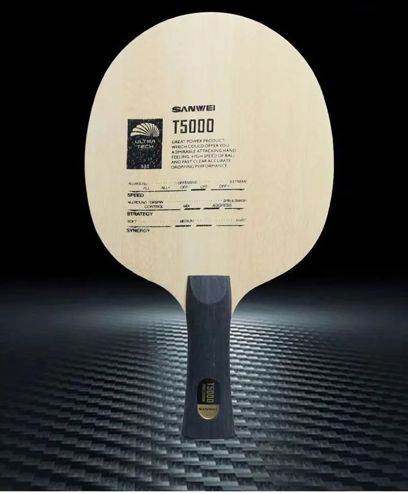 Original Sanwei T5000 Table Tennis Blade 5 Wood 2 Carbon Entry Intermediate Ping Pong Blade for Loop Drive with Fast Attack