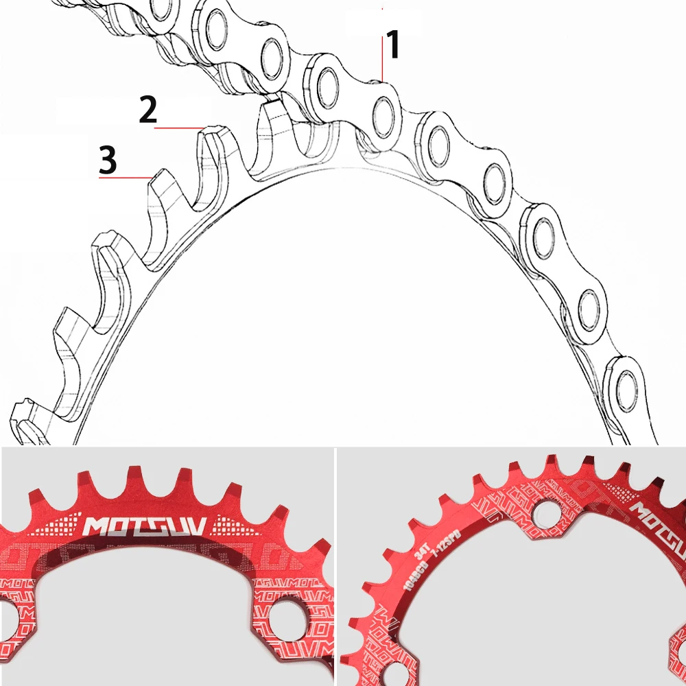 MOTSUV Oval Chainring 104BCD for Shimano MTB Bike Bicycle Chain Ring 32T 34 36 38T Ultralight Tooth Plate Chainwheel 104 BCD