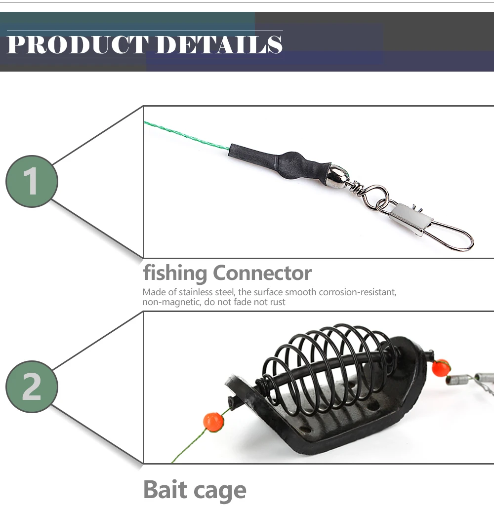 20-100g Fishing Bait Cage Stainless Steel Wire Swivel With 3 Line Hooks Feeder For Carp Fishing Tackle Accessories Fishing Tool