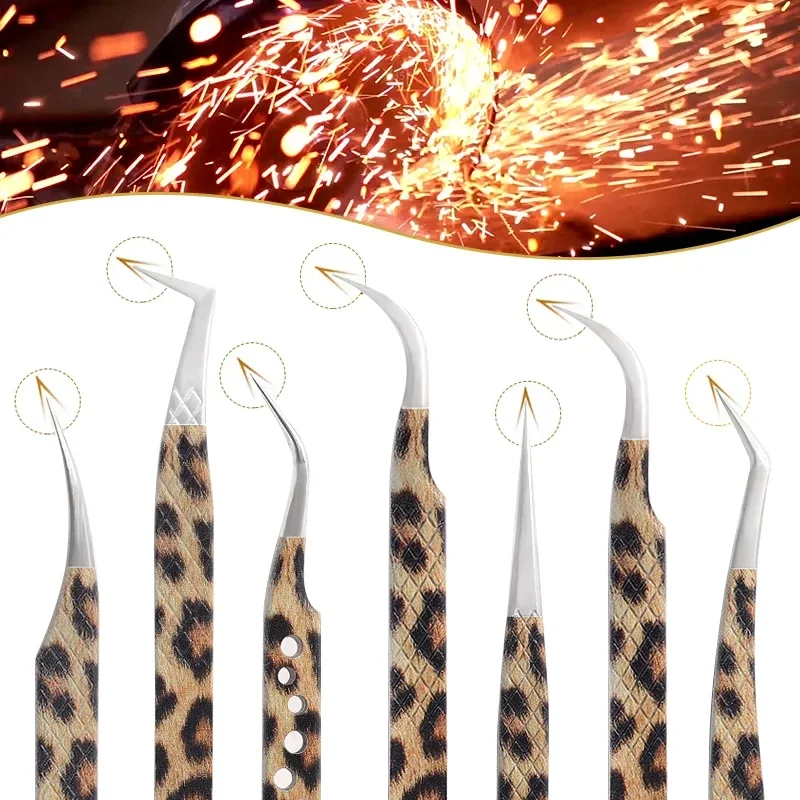 Leopard Eyelash Tweezers Stainless Steel High Quality Lash Tweezer For Lashes Extension Anti-Static 3D Accurate Clip Makeup Tool