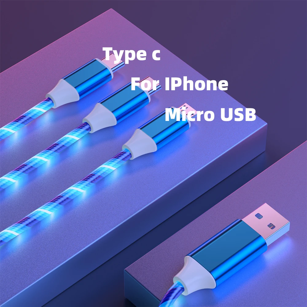 3 in 1 USB Cable for iPhone Fast Charger Charging Cable For Android phone type c xiaomi huawei Samsung Charger Wire For iPad