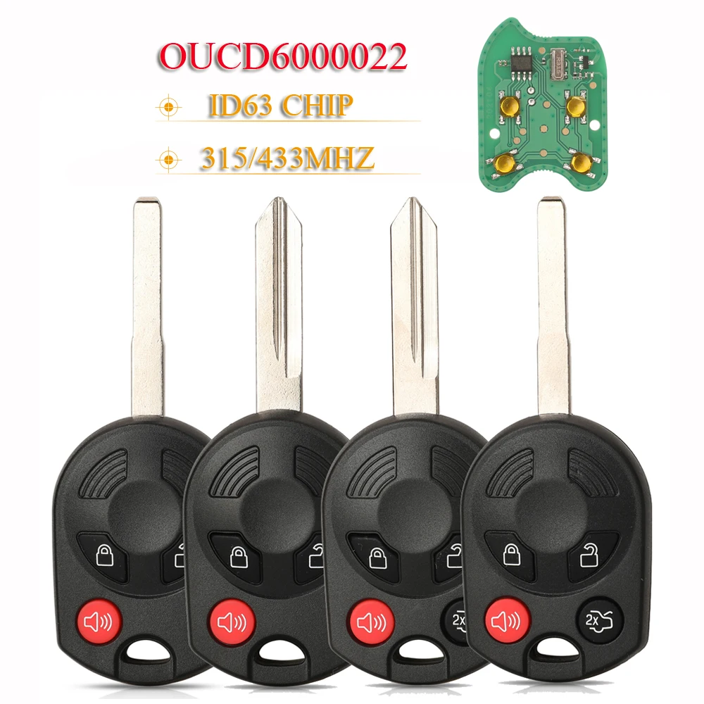 Jingyuqin 3/4 BTN Remote Car Key Fob 315/433Mhz ID63 Chip OUCD6000022 For Ford C-Max Edge Escape Focus Lincoln Mazda Mercury
