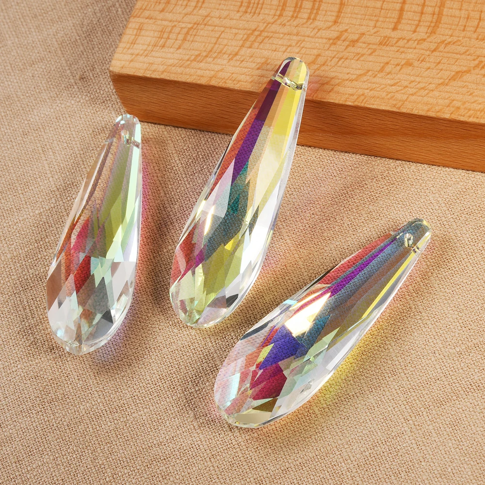 1Pc 50mm 63mm Lampwork Crystal Glass Beads Long Drop Pendant For Suncatcher Rainbow Chandelier Parts DIY Home Garden Party Decor