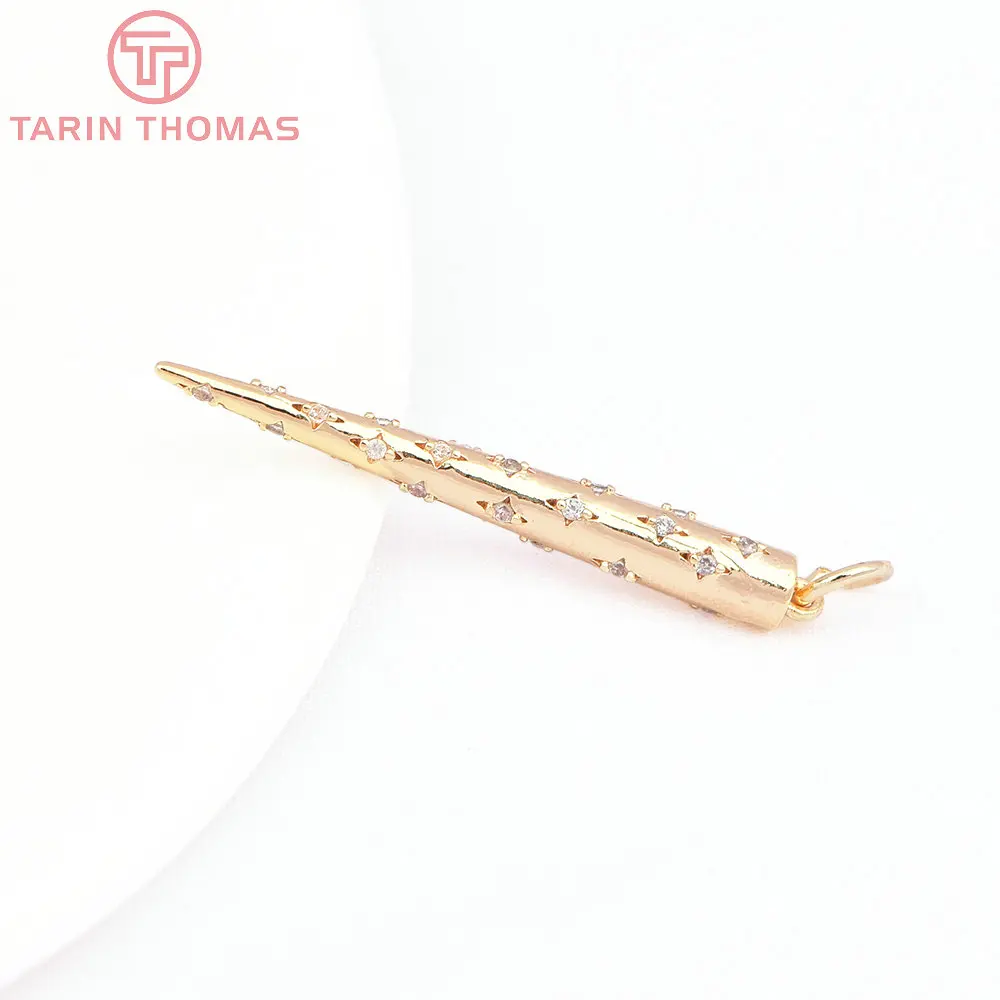 (7917) 2PCS 24K Gold Color Brass with Zircon Conical Pendants High Quality DIY Jewelry Making Findings Accessories Wholesales