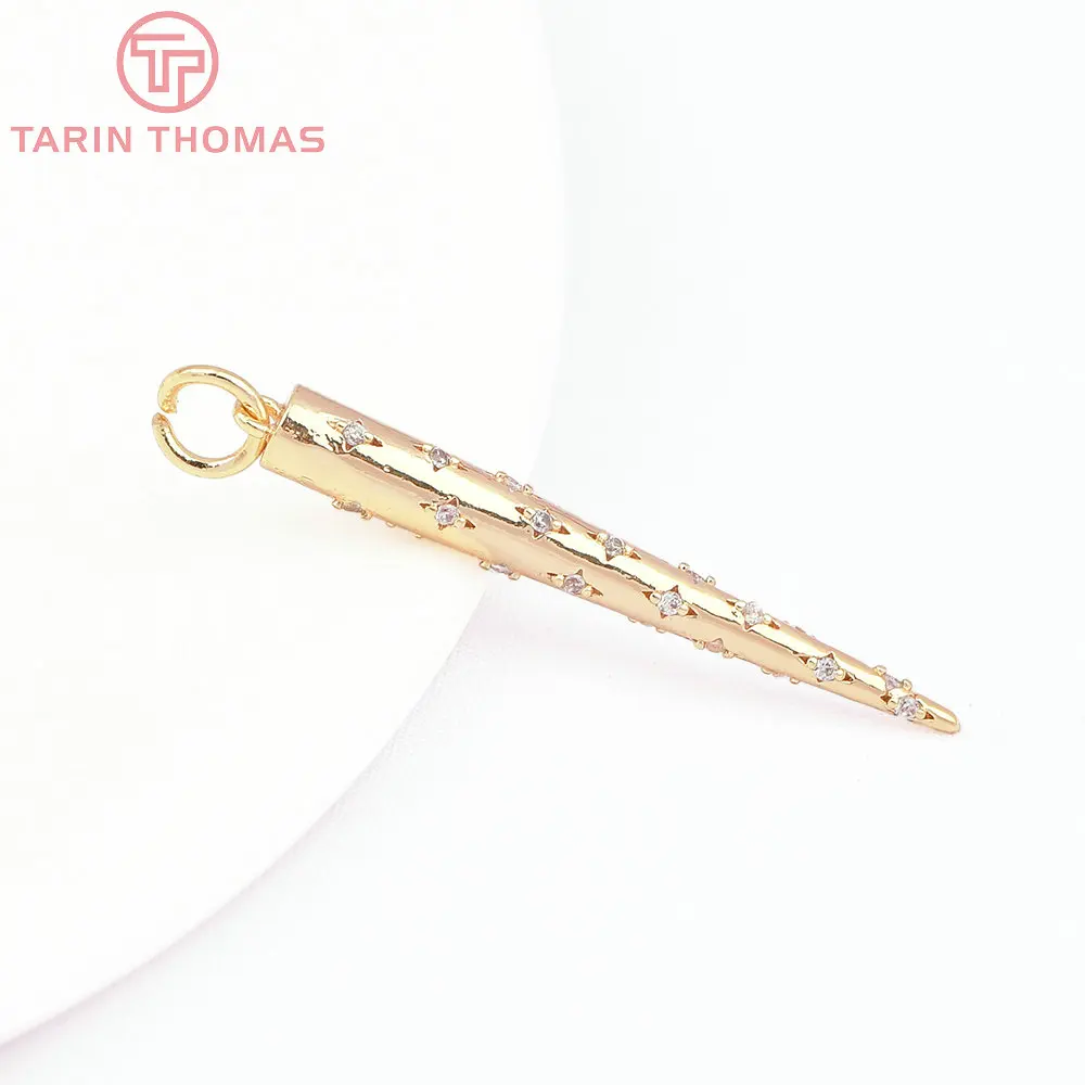 (7917) 2PCS 24K Gold Color Brass with Zircon Conical Pendants High Quality DIY Jewelry Making Findings Accessories Wholesales