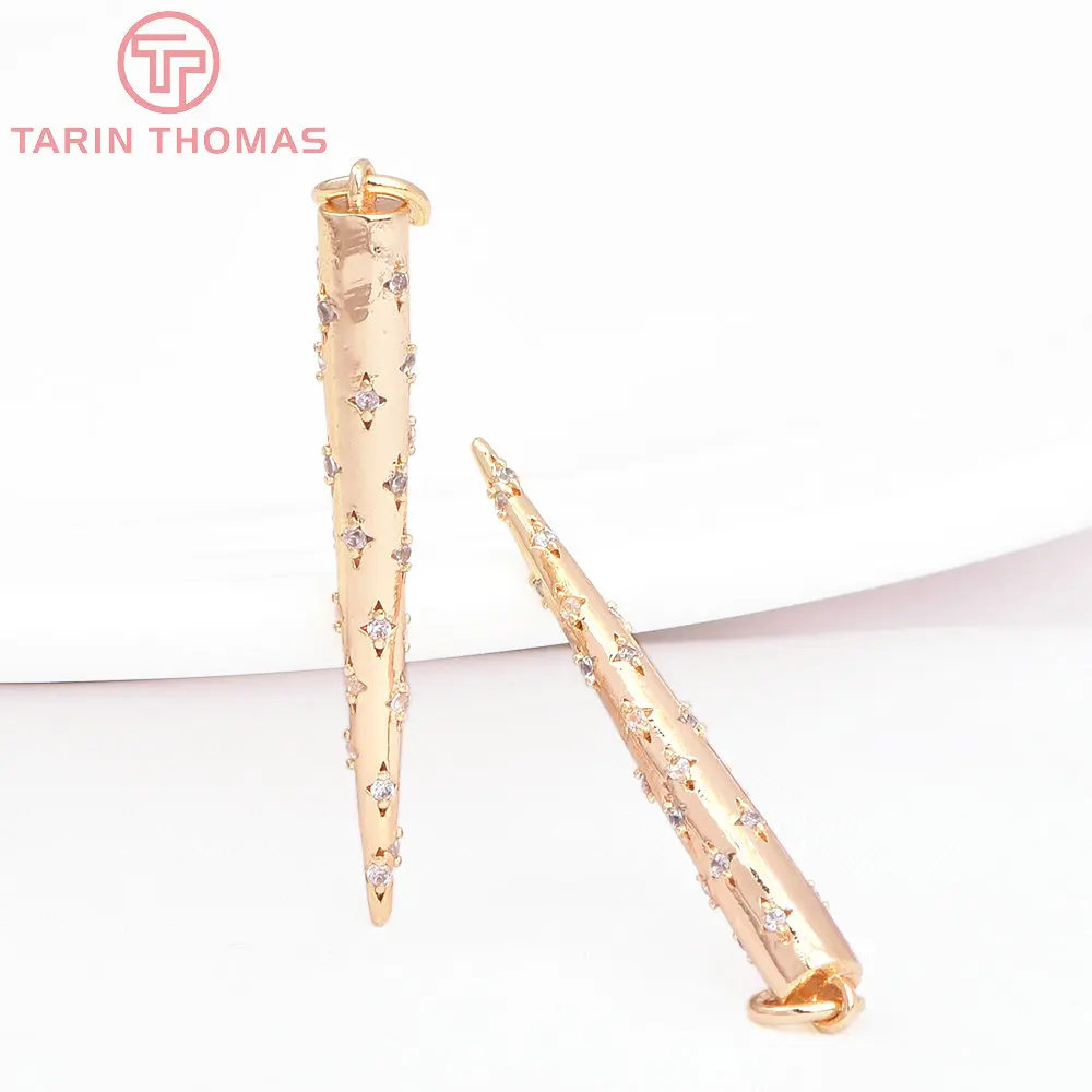 (7917) 2PCS 24K Gold Color Brass with Zircon Conical Pendants High Quality DIY Jewelry Making Findings Accessories Wholesales